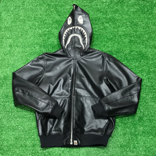 Bape Sheepskin Leather Shark Hoodie
